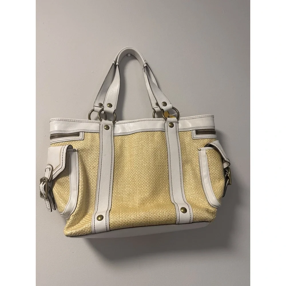 Y2k Coach Legacy  Woven Tote Zip Top Buckle Accent Inner/Outer Pockets Gold